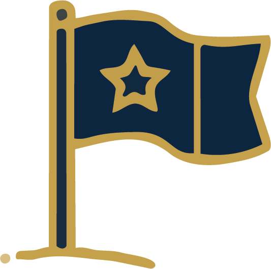 Logo of a flag. On the flag is a golden star.