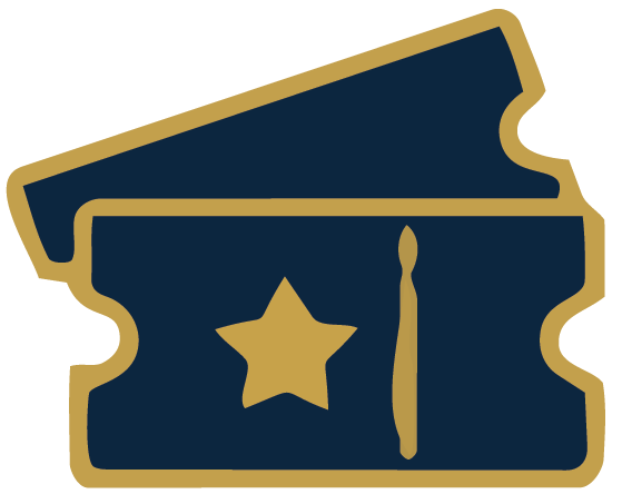 Logo depicting two tickets, one behind the other. The frontmost ticket features a golden star.